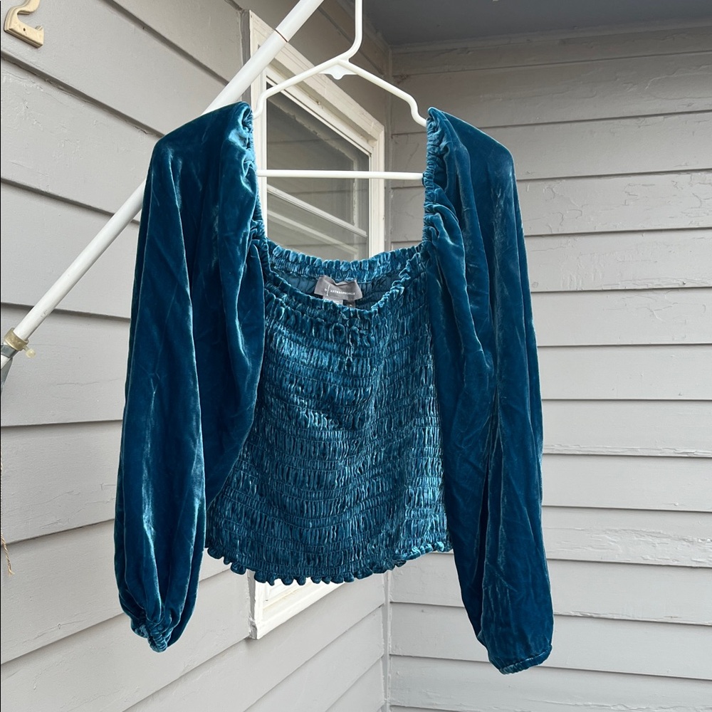 Anthropologie Blue Velvet Crop Top